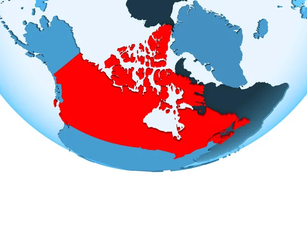 Ilustracja Kanady Podświetlone Czerwono Niebieski Kula Ziemska Przezroczystym Oceanów Ilustracja — Zdjęcie stockowe