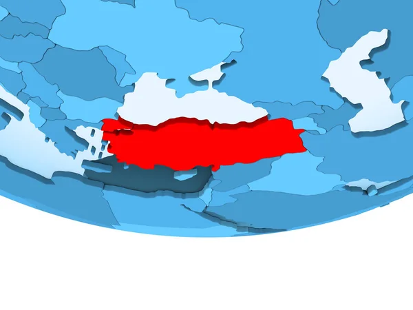 Ілюстрація Туреччина Виділено Червоним Кольором Синій Глобусом Допомогою Прозорих Океанів — стокове фото