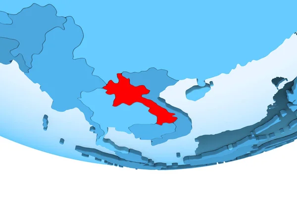 Illustration Laos Highlighted Red Blue Globe Transparent Oceans Illustration — Stock Photo, Image