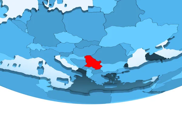 Illustration Serbie Surlignée Rouge Sur Globe Bleu Avec Des Océans — Photo