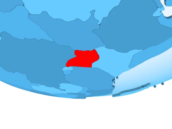 Illustrazione Dell Uganda Evidenziata Rosso Globo Blu Con Oceani Trasparenti — Foto Stock