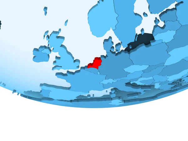 Ilustracja Holandii Podświetlone Czerwono Niebieski Kula Ziemska Przezroczystym Oceanów Ilustracja — Zdjęcie stockowe