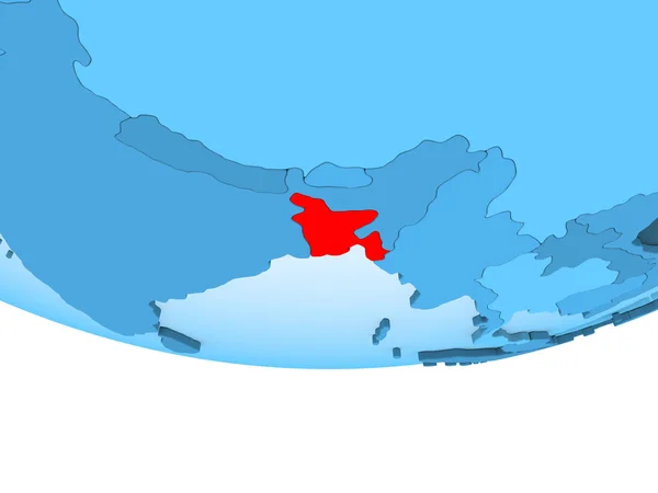 孟加拉国的例证用红色在蓝色地球突出显示以透明的海洋 — 图库照片