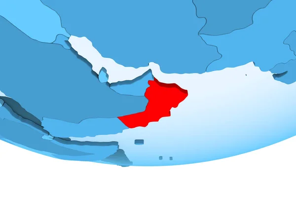 Illustrazione Dell Oman Evidenziata Rosso Globo Blu Con Oceani Trasparenti — Foto Stock