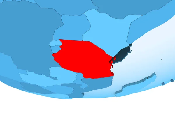 Ілюстрація Танзанії Виділено Червоним Кольором Синій Глобусом Допомогою Прозорих Океанів — стокове фото