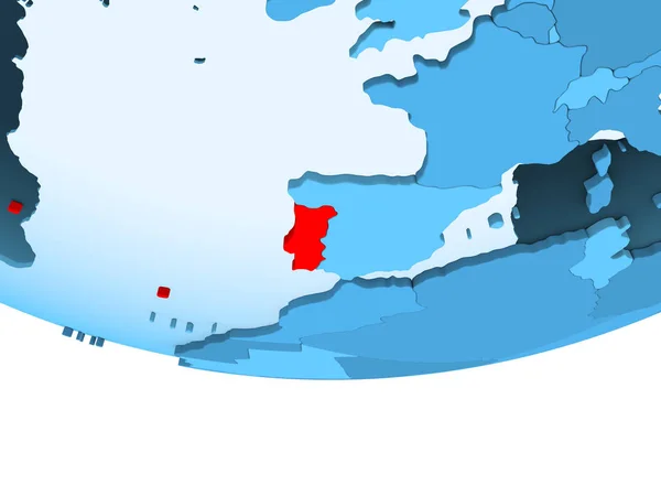 Illustrazione Del Portogallo Evidenziato Rosso Globo Blu Con Oceani Trasparenti — Foto Stock