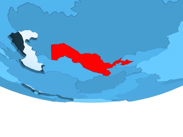 Ilustrace Uzbekistánu Zvýrazněny Červeně Modrý Glóbus Transparentní Oceány Obrázek — Stock fotografie