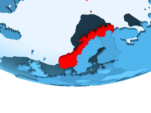 Ілюстрація Норвегії Виділено Червоним Кольором Синій Глобусом Допомогою Прозорих Океанів — стокове фото