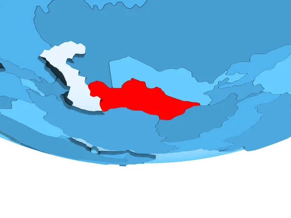 土库曼斯坦的例证以红色在蓝色地球以透明的海洋突出了 — 图库照片