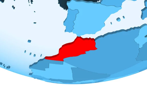 Ілюстрація Марокко Виділено Червоним Кольором Синій Глобусом Допомогою Прозорих Океанів — стокове фото
