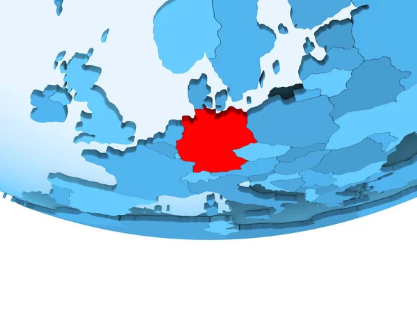 Németország Pirossal Kék Földgömb Átlátható Óceánok Illusztrációja Illusztráció — Stock Fotó