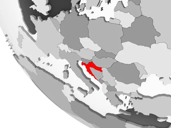 Chorwacja Kolorze Czerwonym Prosty Szary Globus Polityczny Granic Kraju Widoczne — Zdjęcie stockowe