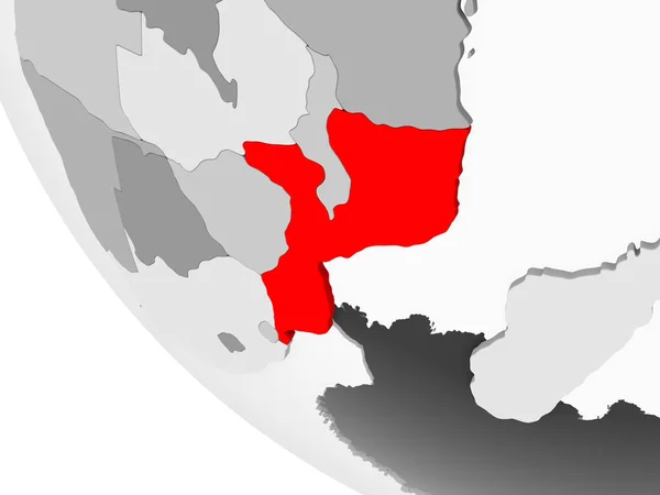 Mosambik Červené Barvě Jednoduché Šedé Politické Globe Hranice Země Viditelné — Stock fotografie
