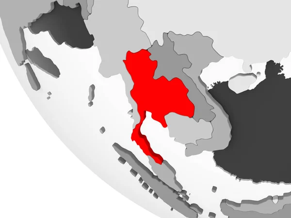 Thajsko Červené Barvě Jednoduché Šedé Politické Globe Hranice Země Viditelné — Stock fotografie