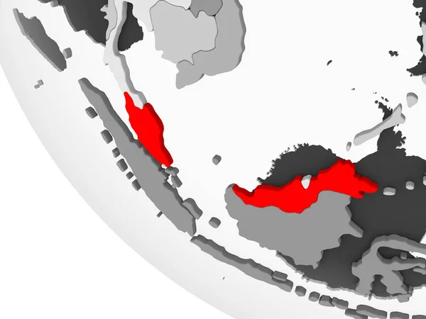 Malaysia Rött Enkla Grå Politiska Jordglob Med Synliga Landsgränser Och — Stockfoto