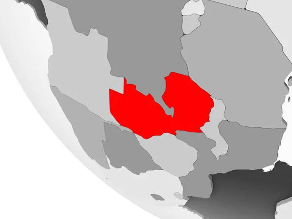 Замбія Червоний Колір Простий Сірий Політичних Земної Кулі Видимими Кордони — стокове фото