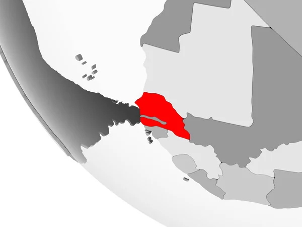 Senegal Rött Enkla Grå Politiska Jordglob Med Synliga Landsgränser Och — Stockfoto
