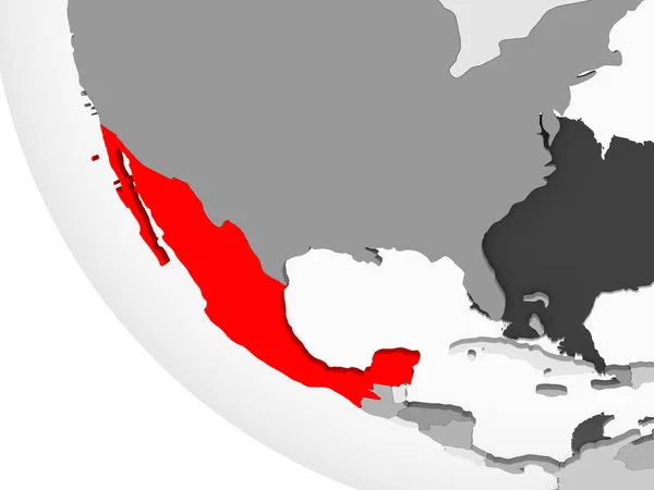 Мексика Червоний Колір Простий Сірий Політичних Земної Кулі Видимими Кордони — стокове фото