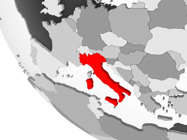 Италия Красном Простом Сером Политическом Глобусе Видимыми Границами Страны Прозрачными — стоковое фото