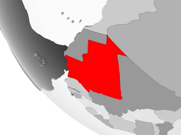 Mauritania Rojo Sobre Simple Globo Político Gris Con Fronteras Nacionales —  Fotos de Stock