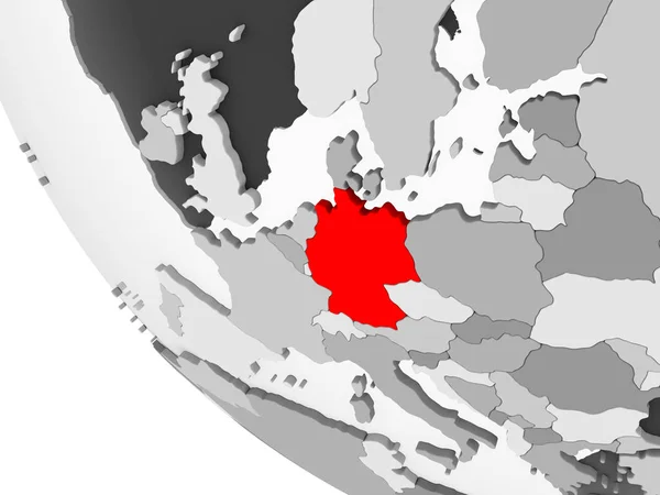 Германия Красном Простом Сером Политическом Глобусе Видимыми Границами Страны Прозрачными — стоковое фото