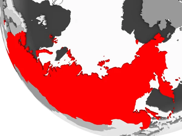 俄国在红色在简单的灰色政治地球以可看见的国家边界和透明的海洋 — 图库照片