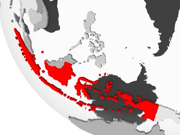 Indonésie Rouge Sur Simple Globe Politique Gris Avec Des Frontières — Photo