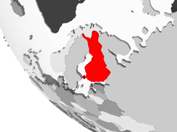Egyszerű Szürke Politikai Földgömb Látható Országhatárok Átlátható Óceánok Piros Finnországban — Stock Fotó