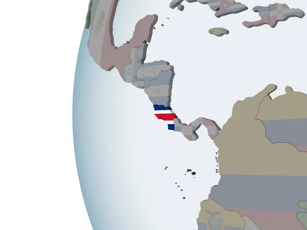 Costa Rica Sul Globo Politico Con Bandiera Incorporata Illustrazione — Foto Stock