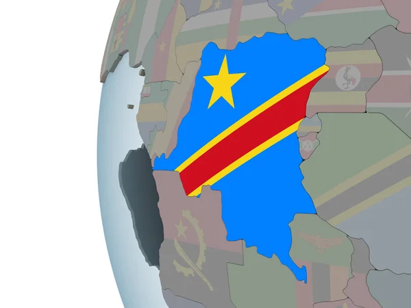 República Democrática Congo Globo Político Com Bandeira Embutida Ilustração — Fotografia de Stock