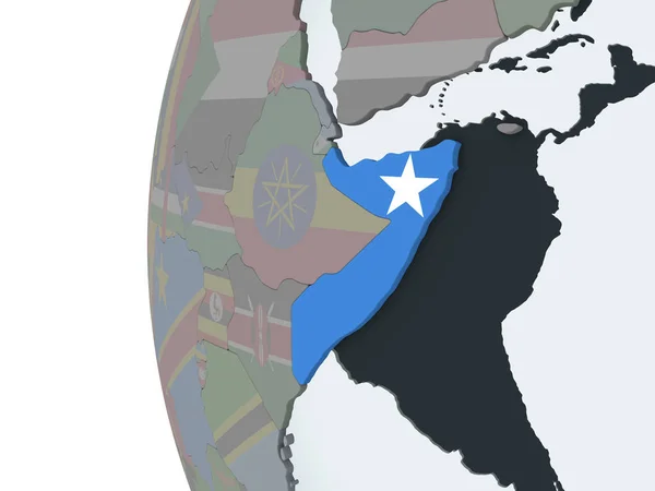 Сомалі Політичні Глобусом Допомогою Вбудованих Прапор Ілюстрація — стокове фото