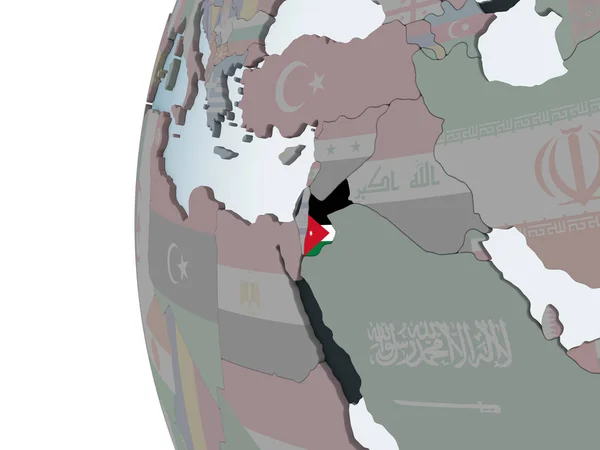Jordanië Politieke Wereldbol Met Ingesloten Vlag Illustratie — Stockfoto