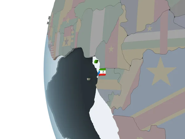 赤道几内亚在嵌入式旗政治地球仪上 — 图库照片
