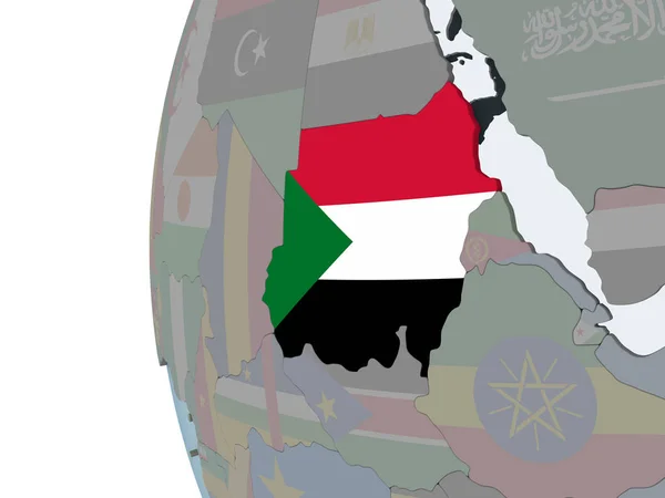 Súdán Politické Globe Vloženými Vlajky Obrázek — Stock fotografie