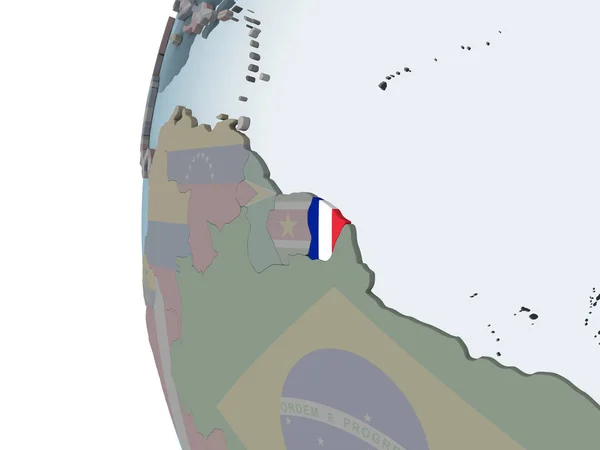 在嵌入式旗政治地球仪上的法属圭亚那 — 图库照片