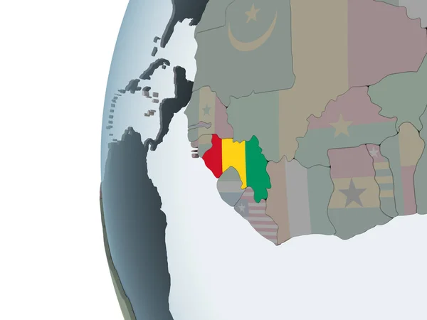 Guinea Mundo Político Con Bandera Incrustada Ilustración — Foto de Stock