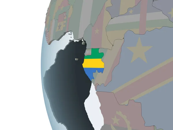 Gabon Politieke Wereldbol Met Ingesloten Vlag Illustratie — Stockfoto