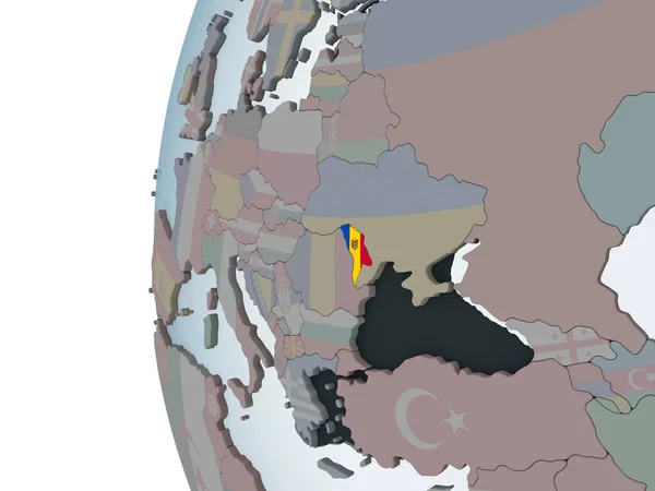 Moldawien Auf Politischem Globus Mit Eingebetteter Flagge Illustration — Stockfoto