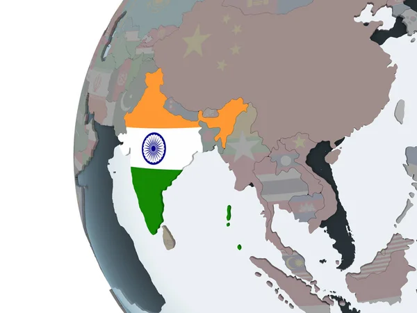 Індія Політичні Глобусом Допомогою Вбудованих Прапор Ілюстрація — стокове фото