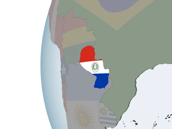 Парагвай Политическом Глобусе Встроенным Флагом Иллюстрация — стоковое фото