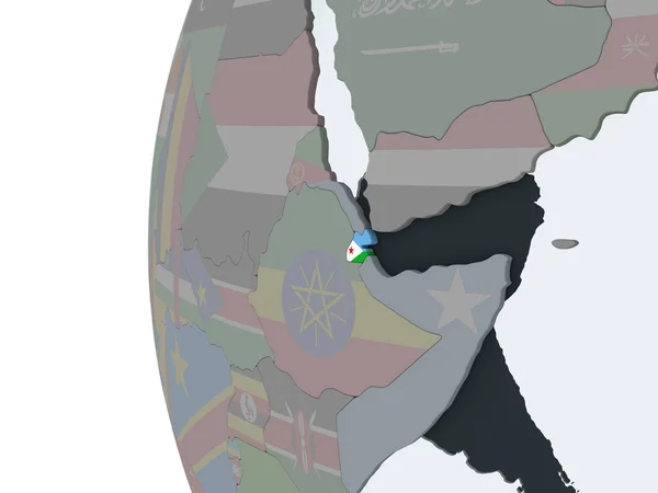 Джибутійський Політичні Глобусом Допомогою Вбудованих Прапор Ілюстрація — стокове фото