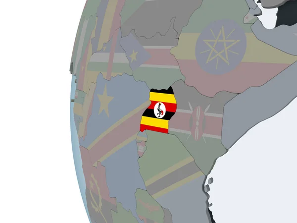 Uganda Sul Globo Politico Con Bandiera Incorporata Illustrazione — Foto Stock