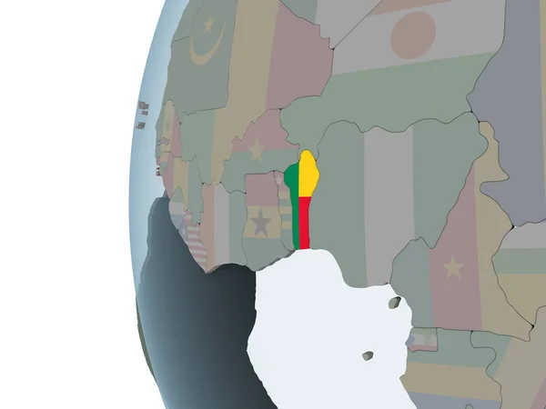 Benin Globus Polityczny Flagą Osadzonych Ilustracja — Zdjęcie stockowe