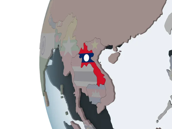 Laos Sur Globe Politique Avec Drapeau Intégré Illustration — Photo