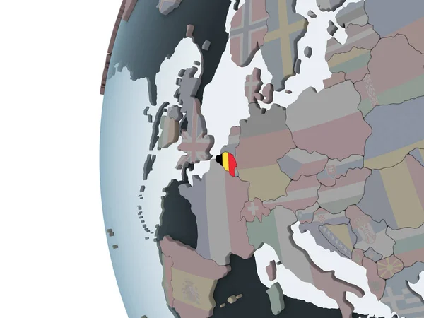 Belgio Sul Globo Politico Con Bandiera Incorporata Illustrazione — Foto Stock