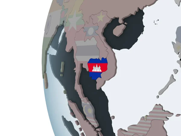 Camboya Mundo Político Con Bandera Incrustada Ilustración —  Fotos de Stock