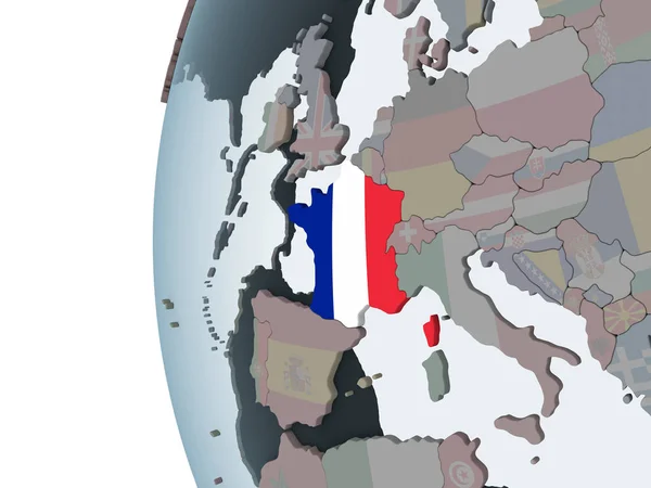 Франція Політичні Глобусом Допомогою Вбудованих Прапор Ілюстрація — стокове фото