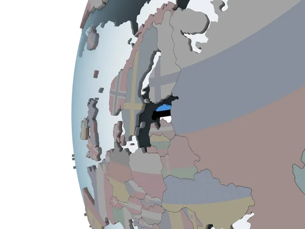 Estland Auf Politischem Globus Mit Eingebetteter Flagge Illustration — Stockfoto