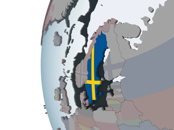 Sverige Politiska Jordglob Med Inbäddade Flagga Illustration — Stockfoto