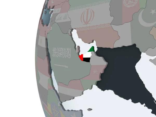 Zjednoczone Emiraty Arabskie Globus Polityczny Flagą Osadzonych Ilustracja — Zdjęcie stockowe
